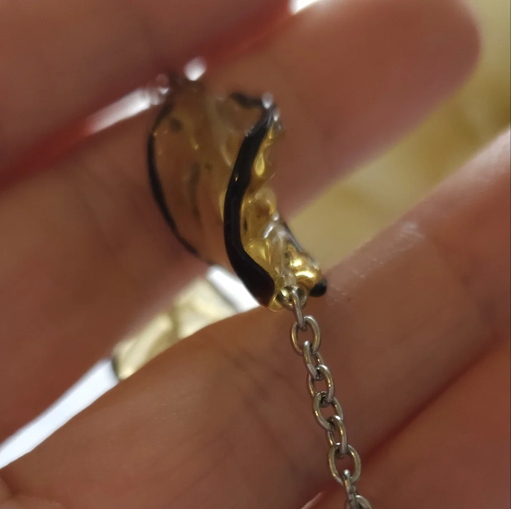 Yellow & Black Glass Spiral Leaf Beaded Bracelet Chain Bead Link Bracelet